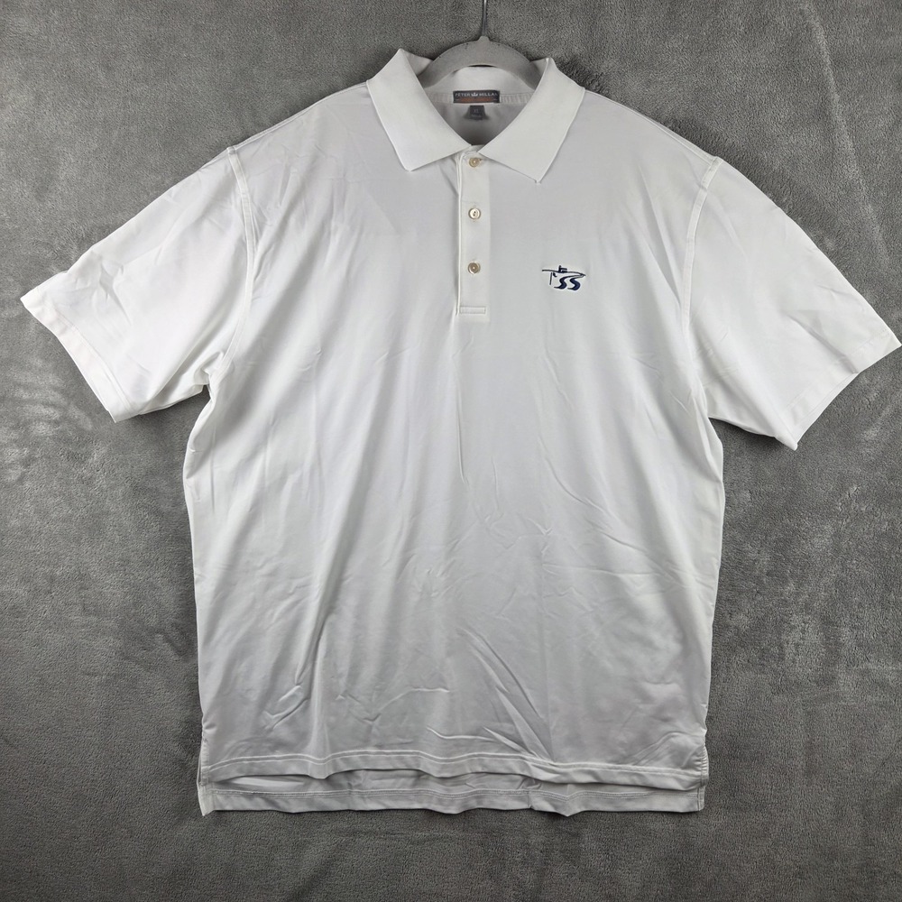 Peter Millar Polo Shirt Mens XL White Summer Comfort Four Streams Golf Course
